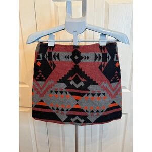 GAP Women's Mini Skirt Size 2 Southwestern Tribal Print Burgundy Gray Wool Blend